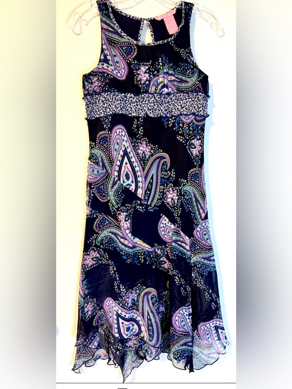 Hype Black Paisley Midi Dress with Purple & Green S